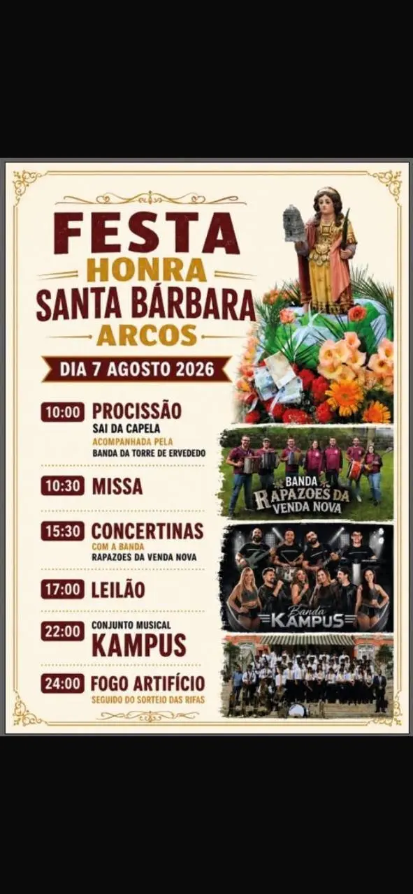 Imagem do evento Festa em honra de Santa Bárbara 2026