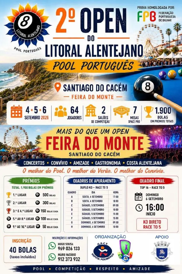 Imagem do evento 2.º Open do Litoral Alentejano de Pool Português