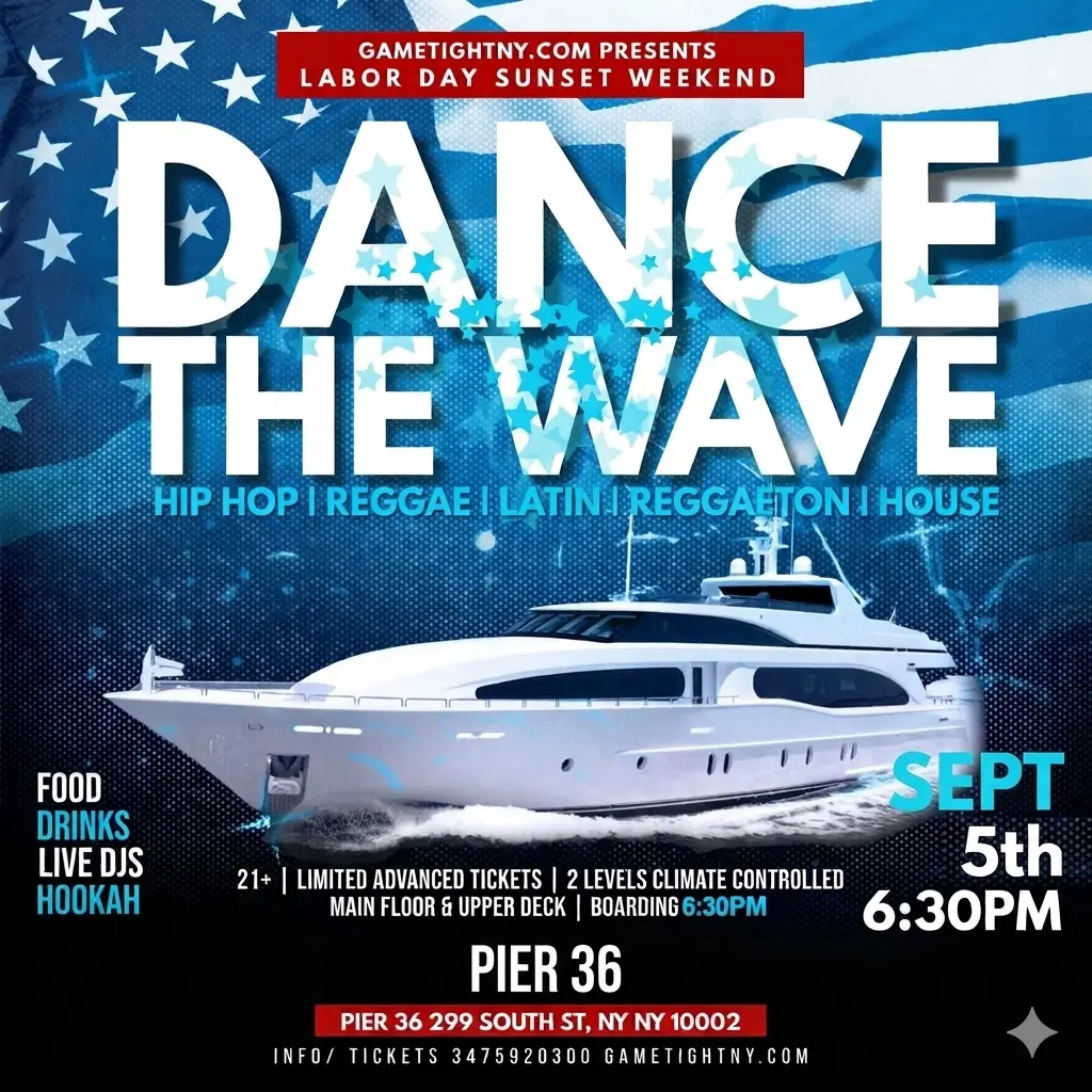 Imagem do evento LABOR DAY WEEKEND DANCE THE WAVE SATURDAY SUNSET PIER 36 YACHT PARTY 2026