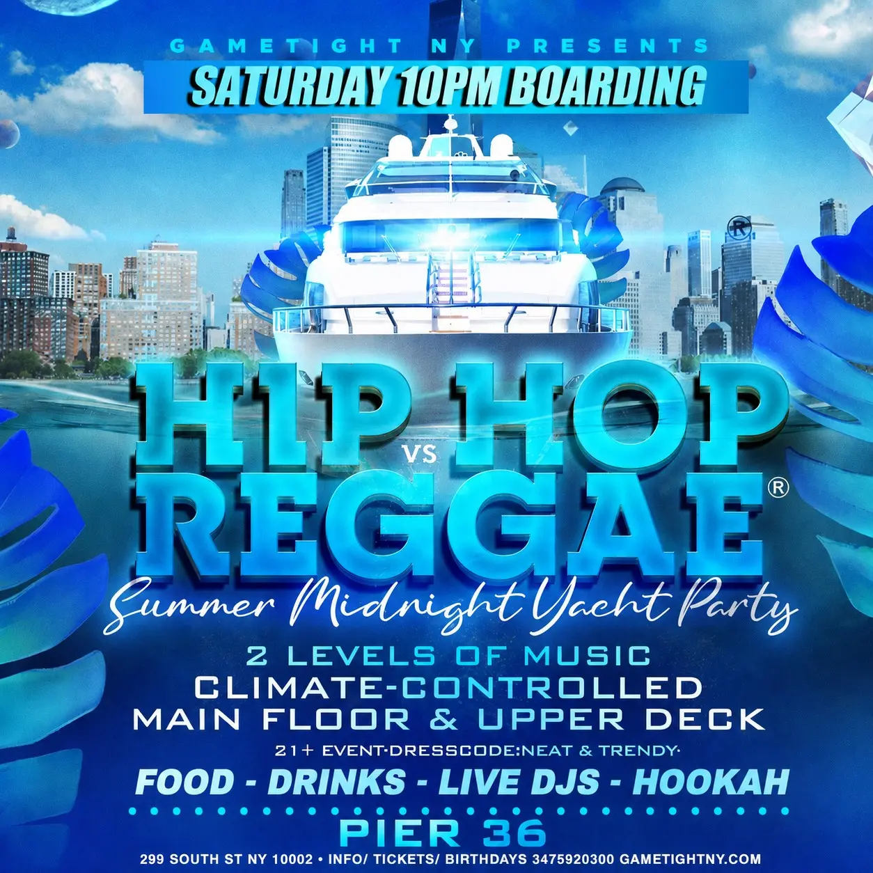 NYC HIP HOP VS REGGAE SATURDAY MIDNIGHT YACHT PARTY CRUISE PIER 36 2026 — event image